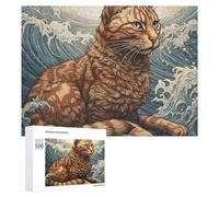 Cat in The Waves Jigsaw Puzzle Challenging Fun Puzzle Wooden Jigsaw Puzzles for Adults Families 500 PCS