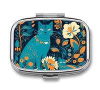 Cat in The Wild Pill Box 2 Compartment, Portable Pill Case with Mirror for Pocket Purse Travel, Mini Metal Medicine Organizer for Vitamins Fish Oil