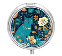 Cat in The Wild Pill Organizer 3 Compartment Travel Pillbox with Mirror Daily Medicine Pill Case Metal Pill Box for Purse & Pocket Portable Small Medicine Box Round Vitamin Case Container
