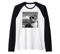 Cat in Tokyo At Mount Fuji Raglan Baseball Tee
