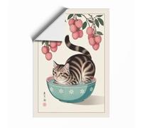 Cat in Turquoise Bowl Japandi Unframed Wall Art Print A1 (84.1×59.4cm), Wall Decor for Living Room, Bedroom, Office & Home, Art Gift