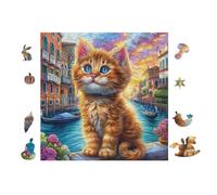 Cat in Venice Canals 100 Pcs Jigsaw Puzzles Puzzles for Adults Teens Fun Family Game Team Building Stress Reducing Autumn Eco Friendly Cardboard 28x28cm