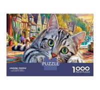 Cat in Village 1000 Pc DIY Jigsaw Puzzle: Logic Skill Development Green-Eyed Tabby for Party Puzzle Game, The Best Gift for Puzzle Lovers And Enthusiasts 70x50cm/1000pcs