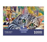 Cat in Village 1000 Piece Jigsaw Puzzles Suitable for Decompression And Wall Decor Birthday Gifts Challenge Toy Gifts for Adults And Kids 52x38cm/1000pcs