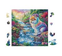 Cat in Waterfall Forest 100 Pcs Jigsaw Puzzle Bundle Family Puzzle Lovers Fun Family Game Mindful Activity Spring Gift Precision Cut Cardboard 28x28cm