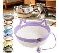 Cat Instinct Basket Cat Scratcher, Cat Basket Bed with Cushion and Hanging Ball Toy, Handwoven Cotton Rope Cats Bed for Cats & Kittens, Scratchable Woven Cat Nest Lounger for Sleeping & Playing，D：M