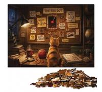 Cat Investigates The Red Dot Adult Jigsaw Puzzle, Wooden, 1000 Pieces | Border-first building: easier piece organisation in spare time.