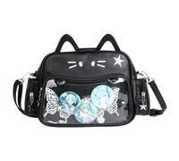 Cat Ita Bag Pin Display Kawaii Backpack for School PU Shoulder Crossbody Bag for Girls Y2k Purse with Insert, Black