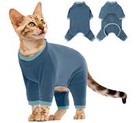 Cat Jacket, Post Surgery Suit with Legs Anti Scratch Pyjamas Cat Coat to Stop Licking Alternative to the Cone Do Not Inhibited Pet's Movements(Blue-gray, L)