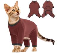 Cat Jacket, Post Surgery Suit with Legs Anti Scratch Pyjamas Cat Coat to Stop Licking Alternative to the Cone Do Not Inhibited Pet's Movements(Reddish-brown, L)