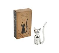 Cat Jewellery Ring Holder, Metal Silver Finish Organiser Stand - Boxed