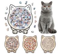 Cat Jigsaw Puzzle, 135-Piece Morandi-Colored Cat Shaped Wooden Jigsaw Puzzle, Unique Animal Shape Puzzle, Creative Wooden Puzzle Gift for Cats Lovers and Home Decor (A)