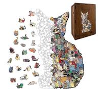 Cat Jigsaw Puzzle - Educational Wooden Irregular Cat Shaped Puzzle, Fun Brain Teaser Game, Creative Problem Solving Puzzles For Kids And Adults | Learning Toy For Home School Classroom And Gift Use