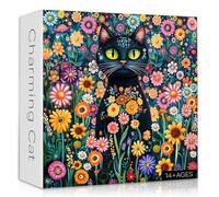 Cat Jigsaw Puzzle for Adults 1000 Pieces, Black Cat Garden Flowers Plants, Kitten Animal Themed Puzzle, Challenging for Adults Kitty