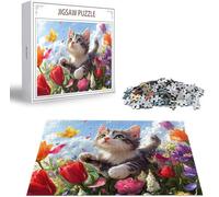 Cat Jigsaw Puzzle, Puzzle 1000 Pieces, Jigsaw Puzzles for Adults 1000 Piece Tulip Wooden Puzzles for Adults, Challenging Game Toys Jigsaws with Box for Home Wall Decoration and Gifts Christmas B-110