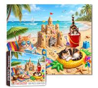 Cat Jigsaw Puzzles 1000 Pieces for Adults, Families(castle beach，Cute Beach Cats Summer Vacation) Pieces Fit Together Perfectly 19.7''x27.6''inch Frameable Freedom Puzzle Art