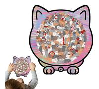 Cat Jigsaw Puzzles, Soothing Visual Irregular Decoration With Photo Frame | 135 Pieces Strong Wooden Puzzles For Adults With Storage Box - For Play Family Animal Lover Living Room Display