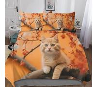 Cat Junior Duvet Cover Sets Autumn Landscape Bedding Set 3D Print Quilt Cover 120x150 cm Soft Microfiber Lightweight with Zipper Closure and 1 Pillowcase j-338