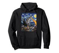 Cat Kaiju Monster Starrynight vangogh sky moon painting art Pullover Hoodie