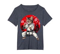 Cat Karate Judo Japan Japanese Flag Funny Graphic T-Shirt, Women's Plus, Heather Blue, 6X