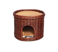 Cat Kennel for Indoor Cats, Hand Made, Hemming Design, Strong Wicker, Summer Mat and Cotton Pads, for Cats, Ferret, Rabbit, Small Animals
