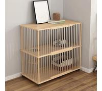 Cat Kennel Solid Wood Enclosure, 2-Tier Indoor Breathing Design with Stainless Steel Rod, Double Doors, Sisal Platform, Includes Universal Wheels for Mobility