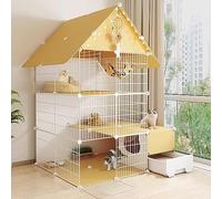 Cat Kennel with Attached Litter Box,Iron & pp Resin Material,Small Animal Pet Playpen with Door,Rabbit,Guinea Pig Cages,Puppy,Kitten Playpen (Size : 3 layer)