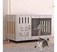 Cat Kennel,Wooden Large Indoor Cat Enclosure, Indoor Cat Cage Large Space with Wheels, Wooden Cat House with Cat Scratching Posts, with Wheels(100x60x60cm)
