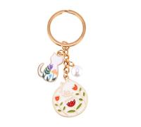 Cat Keychain Pendant, Cute Bag Charms Enamel Flower Keyring Kawaii Cat Key Chains Japanese Garden Key Ring Decoration with Pearl for Women Backpack Purse Bag Phone Decorative Ornament Accessories