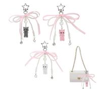 Cat Keyring - Cute Keyring, Keychain Cute, Cat Keychain, Bow Keychain, Keychains With Sweet Pearl Bow, Phone Keychain, Keychains Y2K, Pink Keychain, Bow Bag Charm, Cute Fuzzy Cat Bow Keychain Set