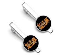 Cat Killer Fish Tie Clips for Men Shirt Necktie Bar Pinch Mens Suit Tie Accessories Silver Tack Pins Cufflinks