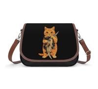 Cat Killer Fish Women's Leather Crossbody Handbags Trendy Satchel Bag Purses Ladies Shoulder Bags