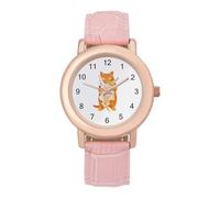 Cat Killer Fish Women's Watch Pink Rose Gold Strap Wristwatch Minimalist Easy Reader Watchec