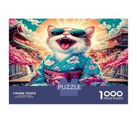 Cat Kimono Sakura 1000pc Classic Jigsaw Puzzle Playful Zen Chic Puzzle for Adults Thick Cardboard Teen Fans 12-18 Logic Skill After-School Party Best Gift Puzzle Lovers 70x50cm/1000pcs