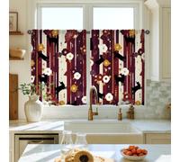 Cat Kitchen Curtains, Autumn Fanciful Flower Fan Fall Burgundy Light Filtering Kitchen Curtains Window Decoration for Dining Room Breakfast Nook Sink Area 28x39 Inch