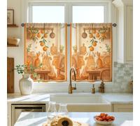 Cat Kitchen Curtains, Cozy Playful Orange Leaf Fall Orange Tiered Kitchen Window Curtain Set Window Decoration for Dining Room Breakfast Nook Sink Area 26x36 Inch