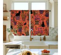 Cat Kitchen Curtains, Fanciful Bohemian Flower Butterfly Fall Orange Kitchen Drapes for Window Window Decoration for Dining Room Breakfast Nook Sink Area 26x36 Inch