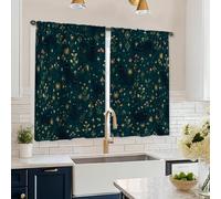 Cat Kitchen Curtains, Fanciful Modern Flower Star Fall Dark Green Short Curtains for Window Window Decoration for Dining Room Breakfast Nook Sink Area 26x45 Inch
