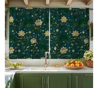 Cat Kitchen Curtains, Fanciful Nature-Inspired Water Lily Leaves None Teal Window Treatment Window Decoration for Dining Room Breakfast Nook Sink Area 42x45 Inch