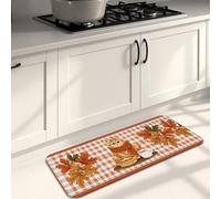 Cat Kitchen Mats for Floor, Autumn Leaves Cute Plaid Soft Mats, Cushioned Comfort Washable Non Slip Decor Rugs for Kitchen Sinks Laundryroom Bathroom 16x47 Inch