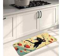 Cat Kitchen Mats for Floor, Cat Strawberry Cute Mats, Cushioned Comfort Washable Non Slip Decor Rugs for Kitchen Sinks Laundryroom Bathroom 16x47 Inch