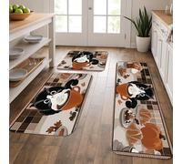 Cat Kitchen Mats for Floor, Cozy Coffee Cup Design Soft Mats, Cushioned Comfort Washable Non Slip Decor Rugs for Kitchen Sinks Laundry Room Bathroom 3Pcs