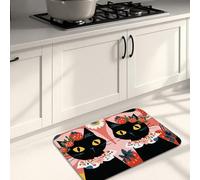 Cat Kitchen Mats for Floor, Cute Cat and Strawberry Pattern Soft Mats, Cushioned Comfort Washable Non Slip Decor Rugs for Kitchen Sinks Laundryroom Bathroom 16x24 Inch