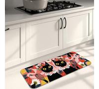 Cat Kitchen Mats for Floor, Cute Cat and Strawberry Pattern Soft Mats, Cushioned Comfort Washable Non Slip Decor Rugs for Kitchen Sinks Laundryroom Bathroom 16x47 Inch