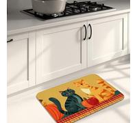 Cat Kitchen Mats for Floor, Fanciful Felines Pumpkin Soft Mats, Cushioned Comfort Washable Non Slip Decor Rugs for Kitchen Sinks Laundryroom Bathroom 20x31 Inch