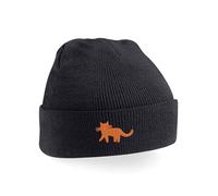 Cat Kitten Embroidered Beanie Hat | Unisex Adults Knitted Winter Cap | Gift Idea Black