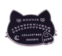 Cat Kitten Kitty Lover Ouija Board Meowja Halloween Black Goth Occult 1.1" Enamel Pin Badge