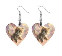 Cat Kitten Meow Rainbow Women's Earrings Wooden Pendant Dangle Jewelry Stylish Accessories for Party