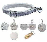 Cat/Kitten Reflective Collar with Safety Elastic, Bell with Optional Personalised Tag (Silver, 22mm Anodised Tag)