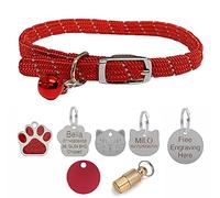 Cat/Kitten Reflective Softweave Collar with Safety Elastic, Bell with Optional Personalised Tag (Red, Metal ID Tube)
